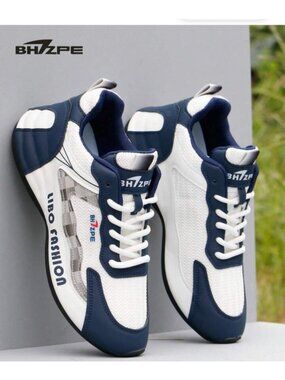 Mens 10/44 White Navy Breathable Sports Shoes Sneakers Mesh Casual Athletic
